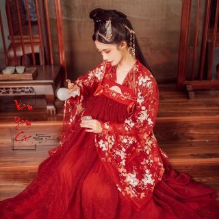 Hán phục đỏ full set váy 6m c Ru