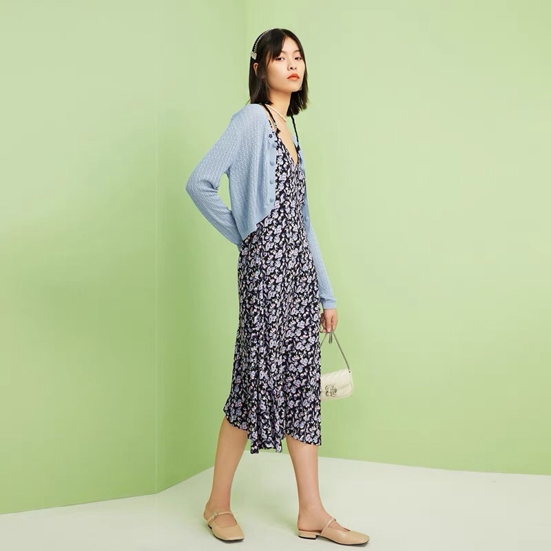 Đầm 2 dây hoa tím Peacebird