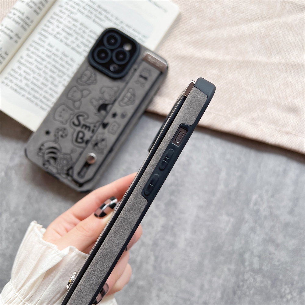 Ốp Điện Thoại TPU Silicon Da Lộn Hình Gấu Gắn Dây Đeo Cổ Tay Cho iPhone 14 Pro Max 14 13 12 11 Pro Max Plus