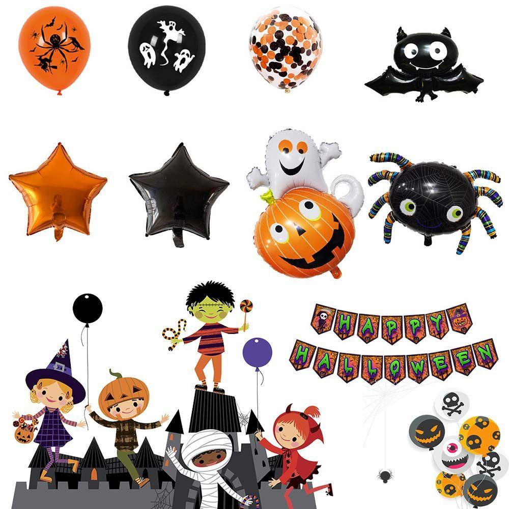 KRNY Set Bong Bóng Và Chữ Happy Paper Phong Cách Halloween Dùng Để Trang Trí Tiệc