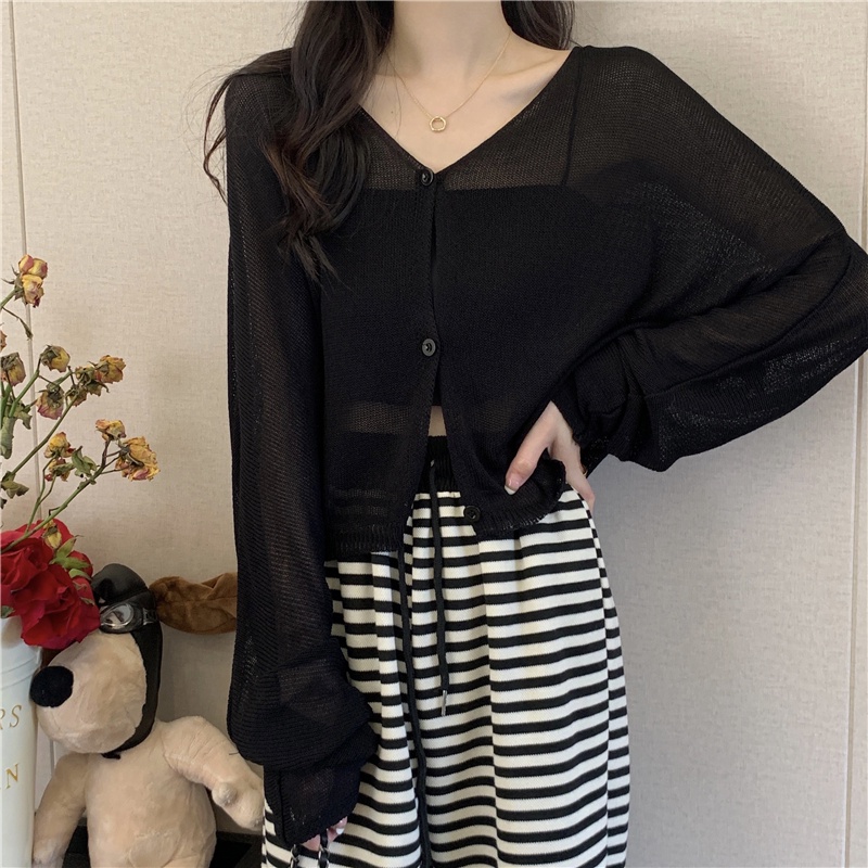 Áo Cardigan Dệt Kim Tay Dài Cổ Chữ v Màu Trơn 51714