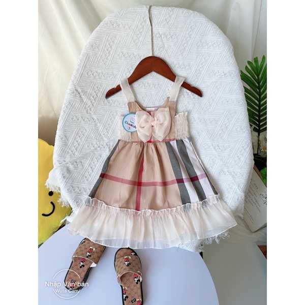 Xả Váy kẻ nơ 2 dây bản to cho bé gái
