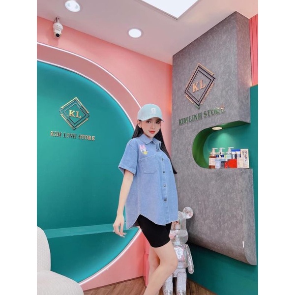 Set áo sơ mi jean denim quần legging ngố đen hàng cao cấp
