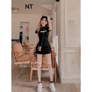 💝Váy đầm body nữ hở ngực💝 Chất bozip dây rút hai bên hông tôn dáng