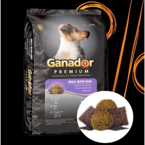 Hạt cho chó con Ganador Puppy vị Sữa và DHA, Hạt cho chó con vị Sữa bổ sung Vitamin và DHA túi 3kg