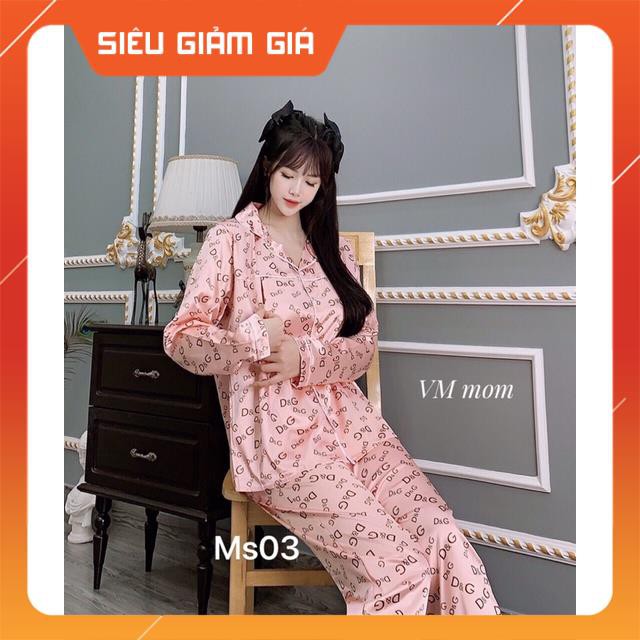 Bộ bầu bộ pijama bầu và sau sinh 2 in1 chất lụa thái cao cấp☘️quần có chun chỉnh☘️bộ sau sinh siêu mềm ☘️Freesize 43~68k