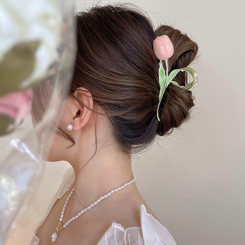 Set 3 Kẹp Tóc Hoa Tulip / Cá Mập / Cá Mập Phong Cách Vintage Ngọt Ngào Cho Nữ