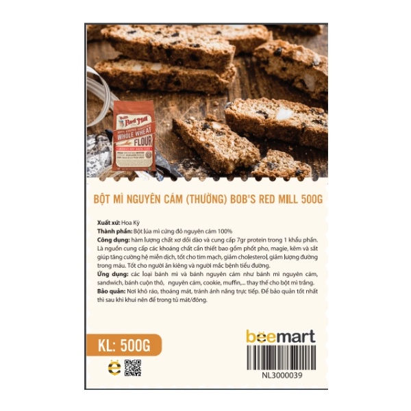 Bột Mì Nguyên Cám Bob's Red Mill túi 500gr (2 loại)