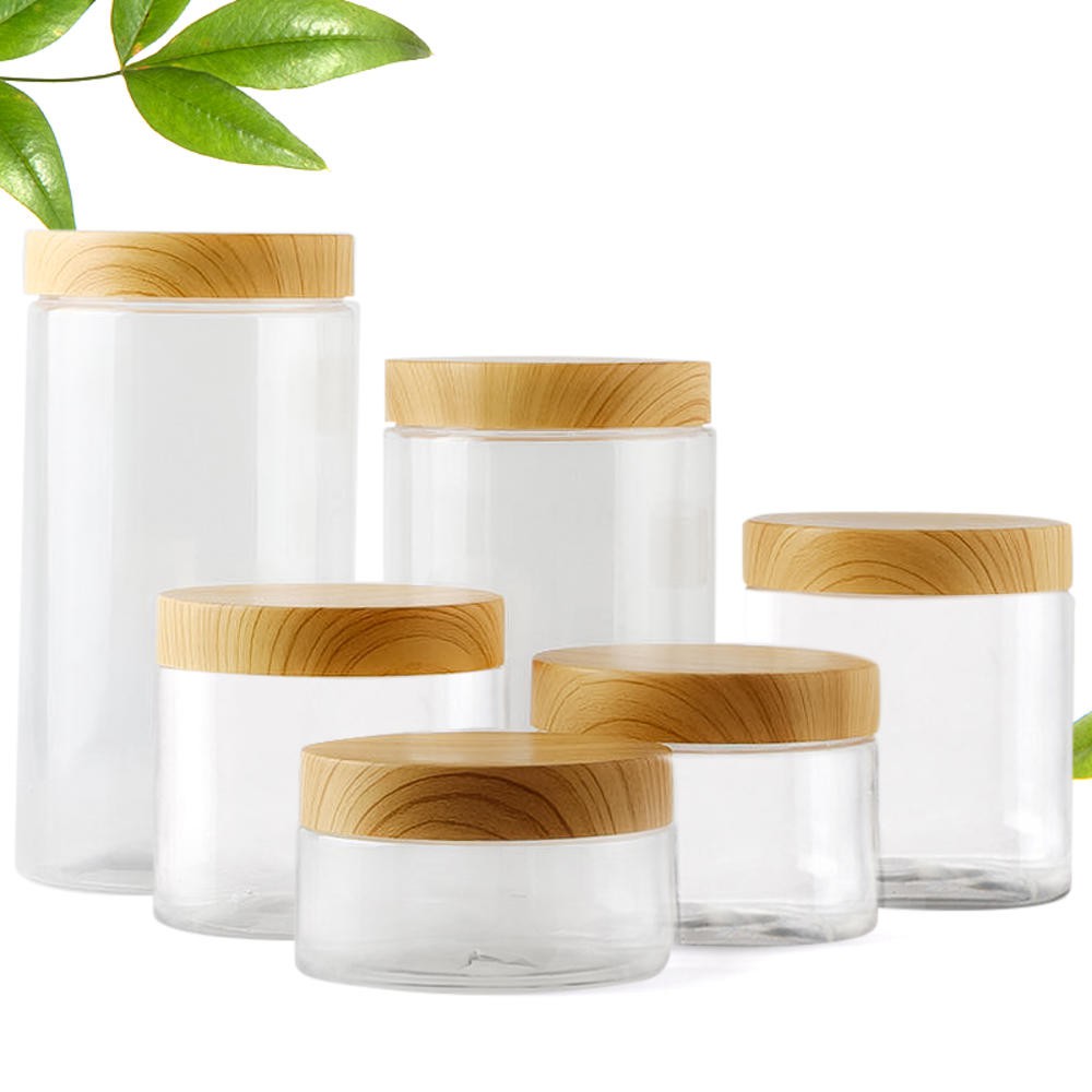 Hộp nhựa trong suốt có nắp giả vân gỗ bảo quản thực phẩm dung tích 100ml/200ml/300m/500ml