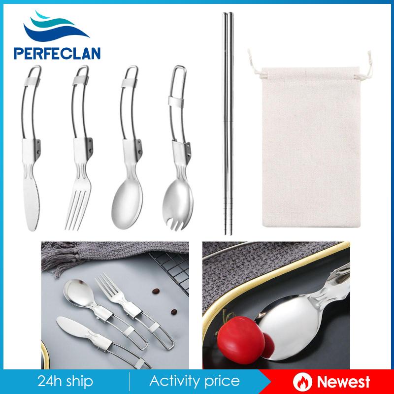 [Perfeclan] Bộ Dụng Cụ Ăn Uống Ngoài Trời Đũa Muỗng Nĩa Gấp Được