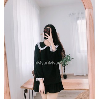 Áo sơ mi cổ bèo phối ren