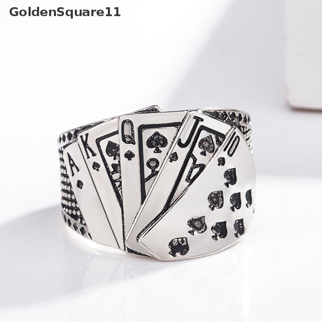 [Goldsquare11] Nhẫn Hình Biểu Tượng Lá Bài Poker Màu Bạc Phong Cách Gothic Punk Thích Hợp Làm Quà Tặ