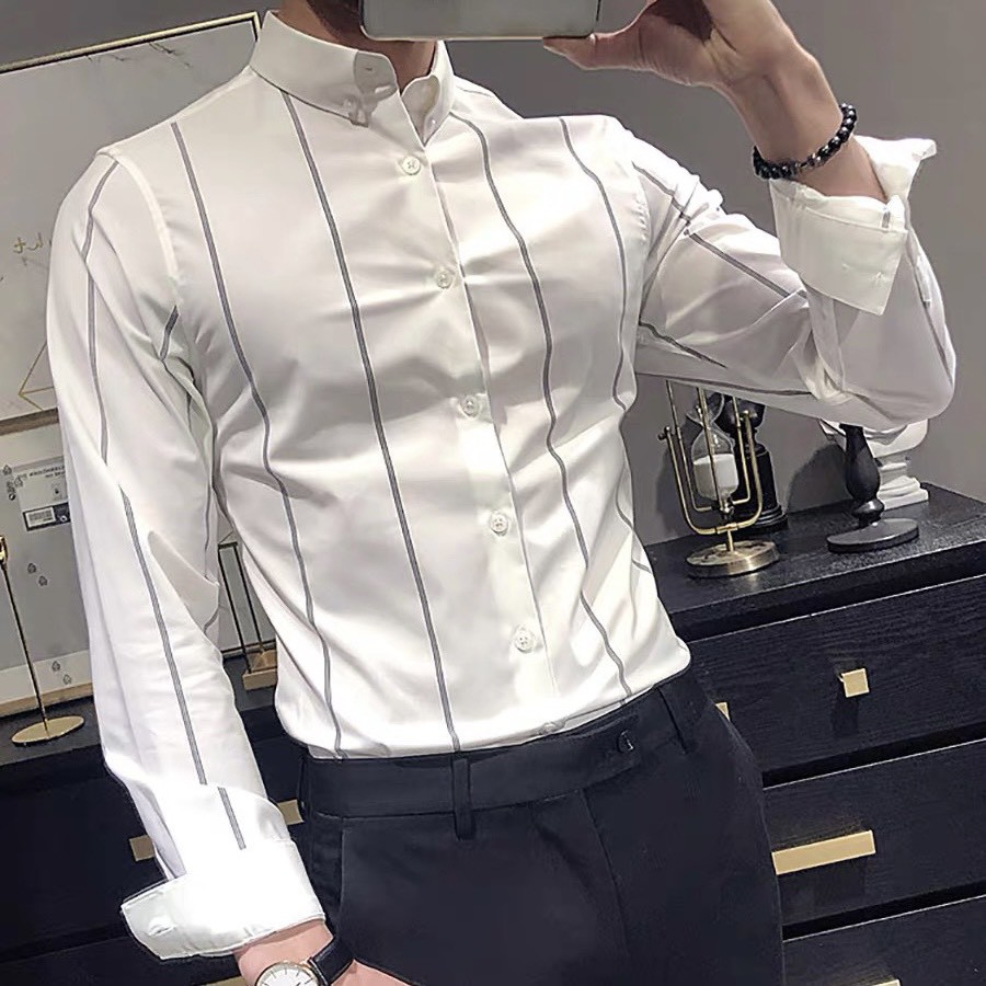 Áo sơ mi kẻ nam, Áo dài nam công sở chất lụa mịn - PANDO FASHION | BigBuy360 - bigbuy360.vn