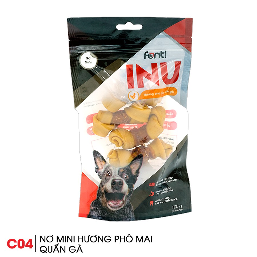 Nơ Hương Phô Mai Quấn Gà, Xương Gặm Cho Chó Fonti Inu, Thơm Ngon, Làm Sạch Răng, 6Cục/100g/Túi, Made in Vietnam, C04