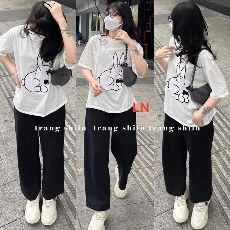 Sét áo phông thỏ + quần ống rộng dài TH6