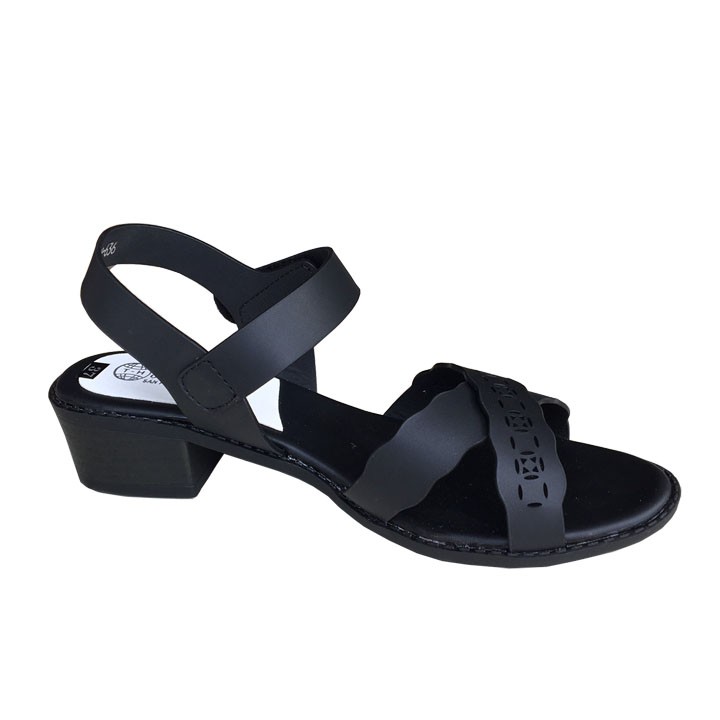 Xăng đan nữ Trường Hải gót vuông 4cm màu đen đế cao su không trơn XDN0341