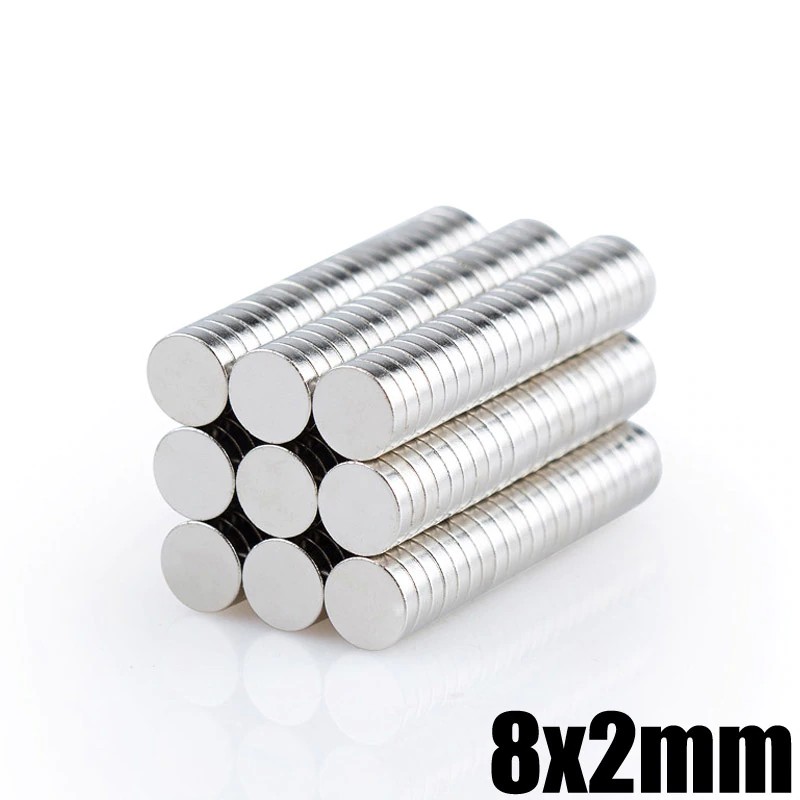 Nam châm viên trắng mỏng 8x2mm, loại nam châm đất hiếm mỏng nhưng hút mạnh