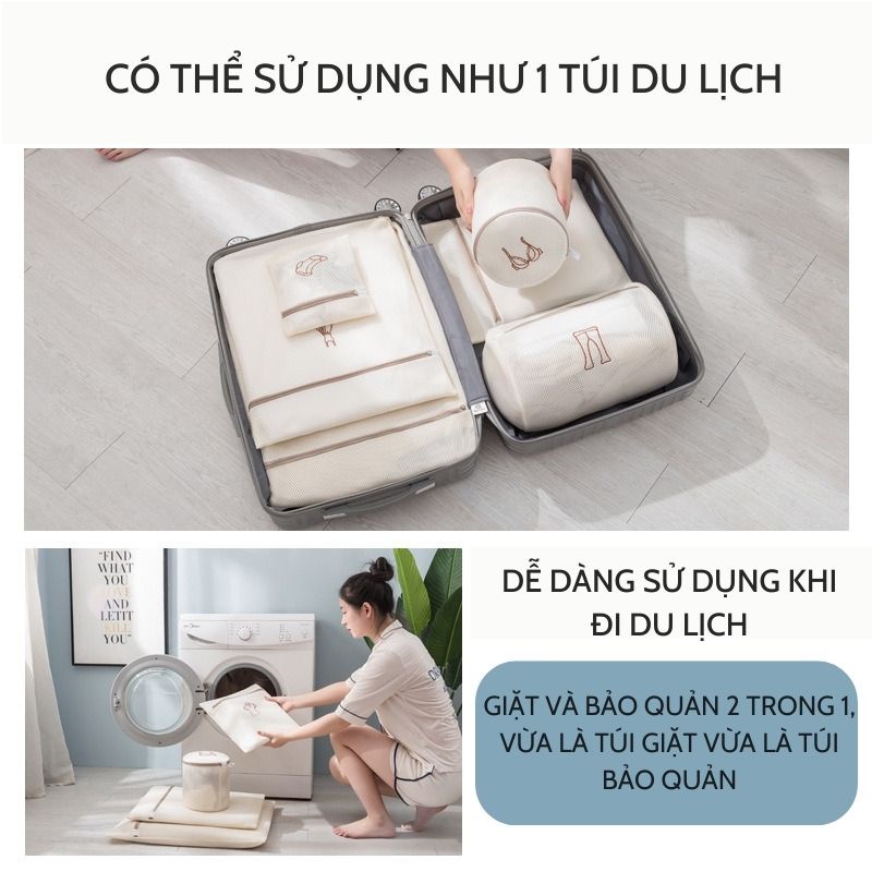 Túi giặt đồ máy giặt 3 lớp cao cấp, Túi lưới giặt quần áo đồ lót có thêu hoa văn phân loại tiện lợi Leos | BigBuy360 - bigbuy360.vn