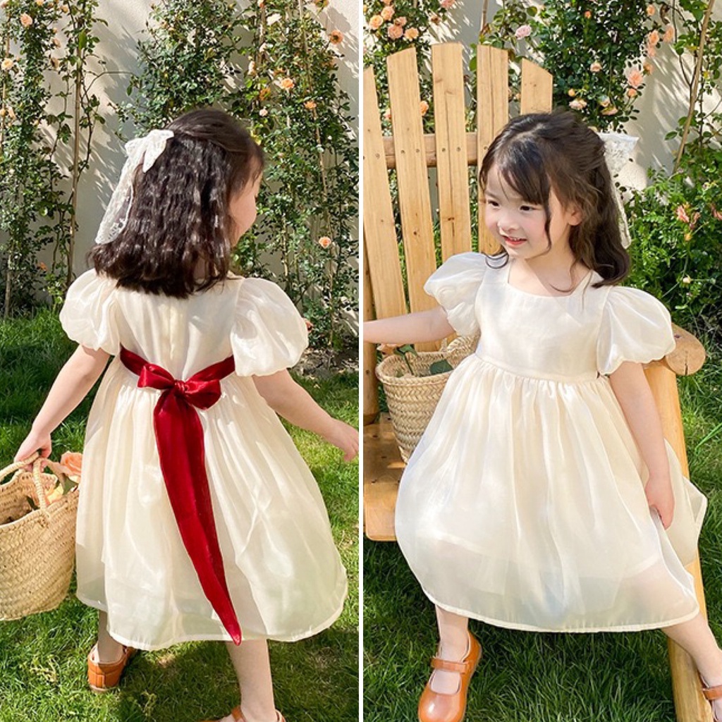 V091- Váy công chúa tay bồng sz 80-140, váy bé gái chất liệu organza cao cấp