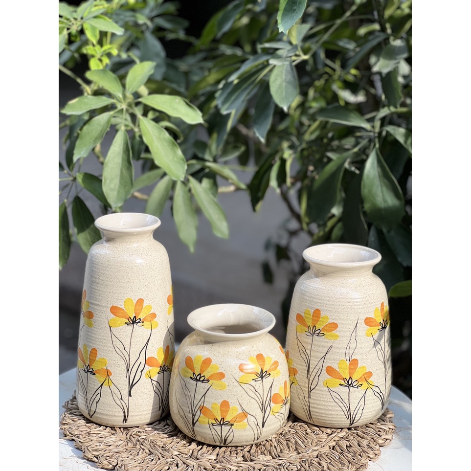 Set 3 Lọ Hoa Mẫu Bát Tràng TẶNG KÈM ĐÈN XÔNG TINH DẦU