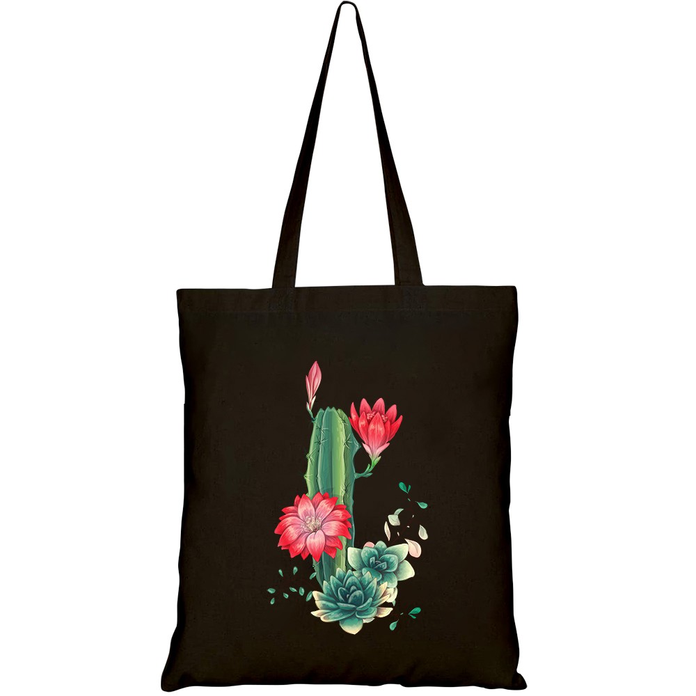 Túi vải tote canvas HTFashion in hình card with cactuses succulents set HT193
