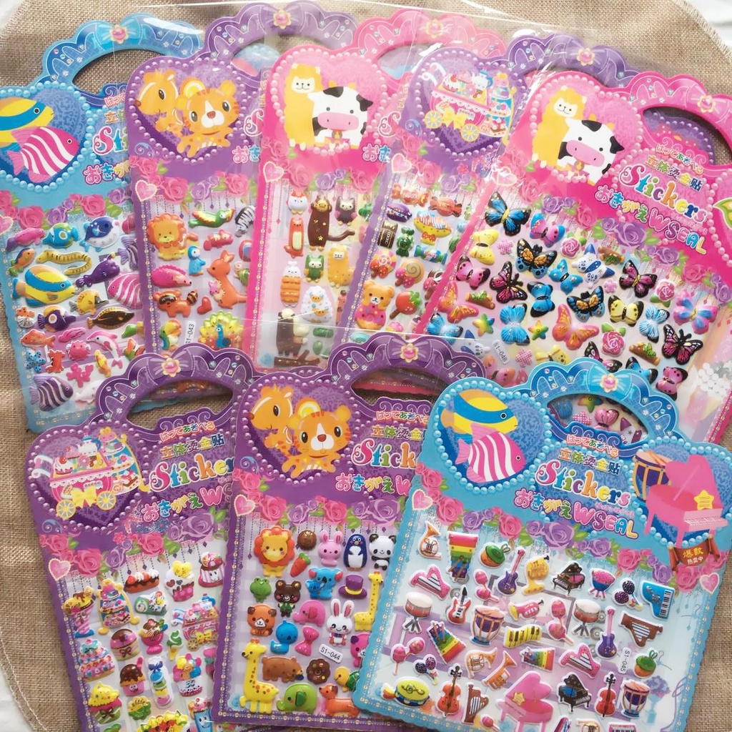 Hình dán sticker 3d nổi kèm tô màu cute chống nước chữ động vật siêu nhân công chúa dễ thương trang trí cho bé trai gái