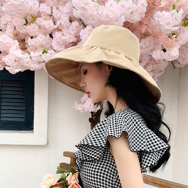 Nón Tai Bèo Vành Rộng Màu Trơn Chống Tia UV Thời Trang Mùa Hè Cho Nữ