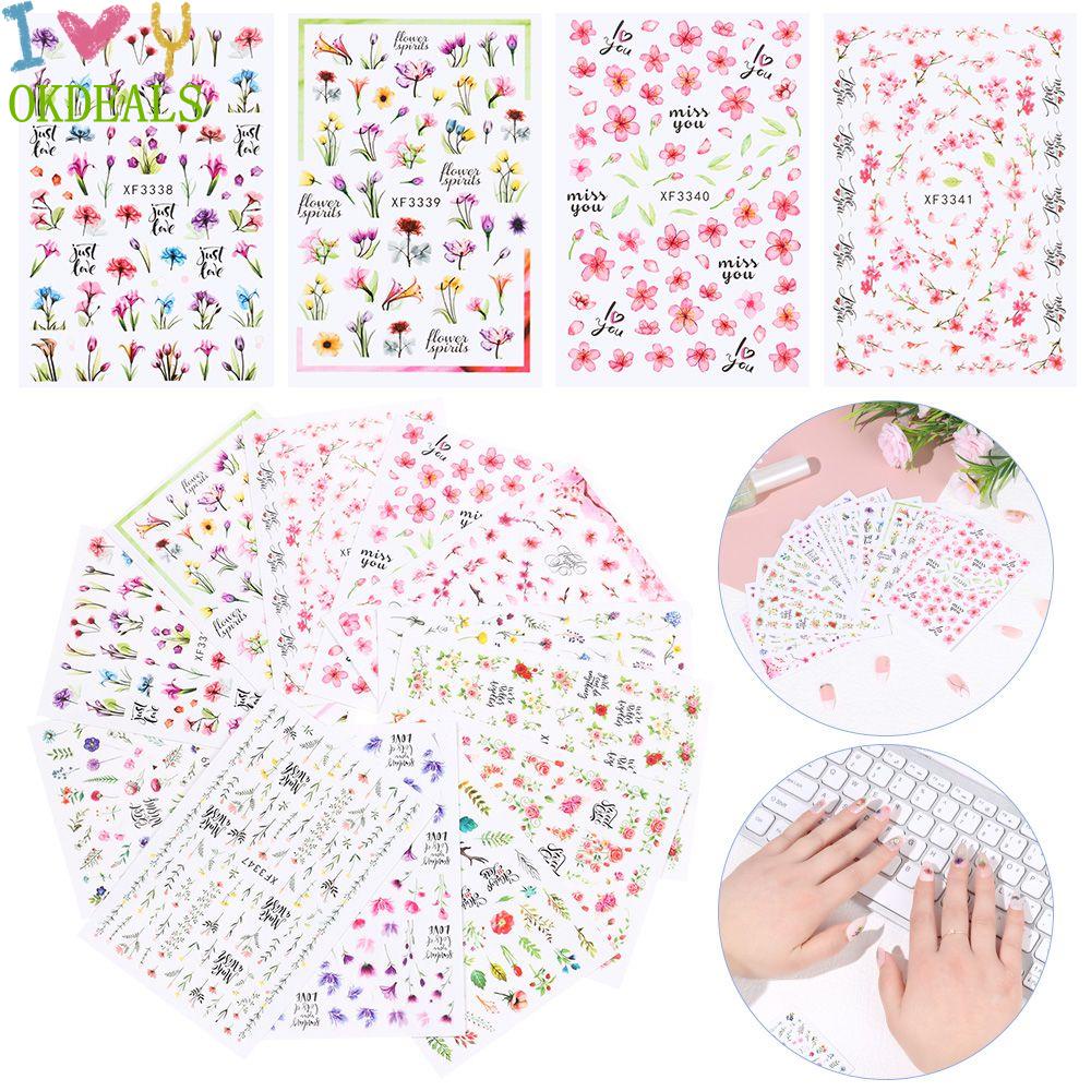 Miếng Dán Móng Tay Hình Hoa Hồng 3D Lấp Lánh Chống Nước