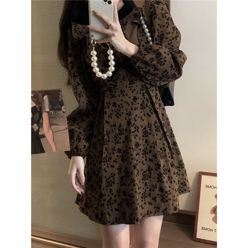 Đầm Perty in hoa phối bèo thời trang vintage xinh xắn cho nữ