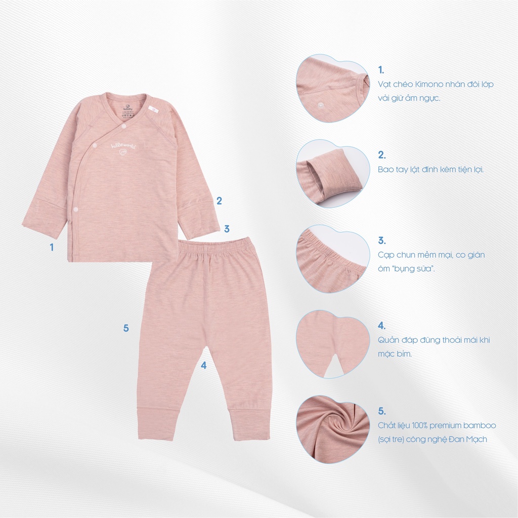 Bộ cài chéo Dài Tay Bu Baby Mella, Bộ Sơ Sinh Dài Tay Cao Cấp