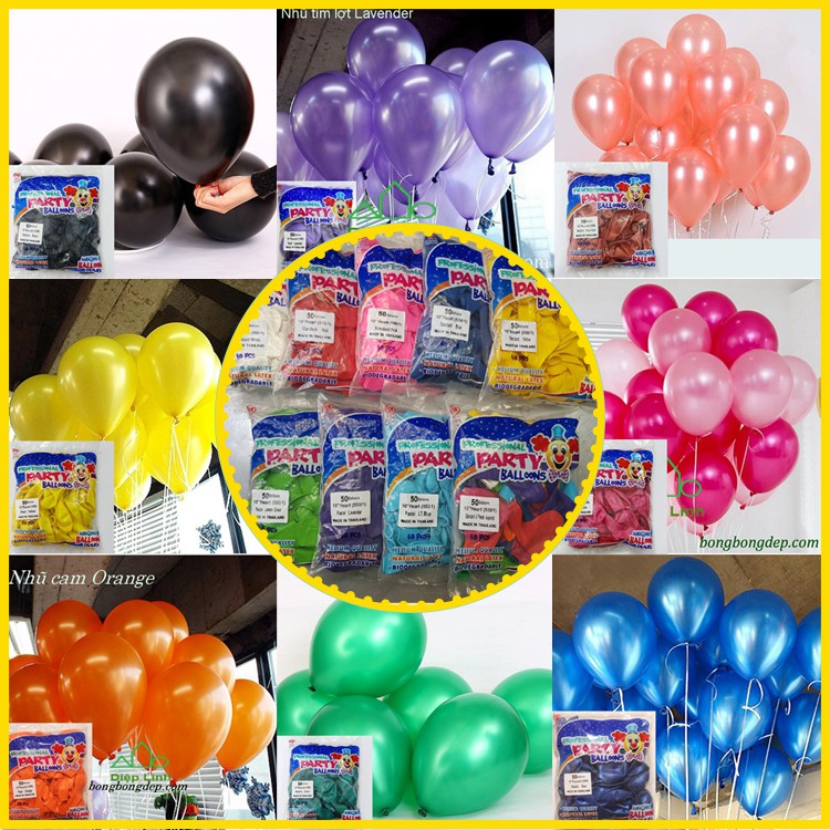 Bong bóng nhũ thái lan trang trí sinh nhật Bịch 25 cái Size 10'', trang trí trụ cổng bong bóng