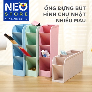 Ống đựng bút giá rẻ Hình chữ nhật 4 ngăn đa năng bằng nhựa - Đơn Giản, Tinh Tế cho bàn làm việc