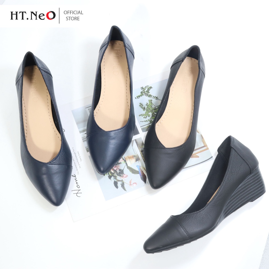 Giày nữ đế xuồng HT.NEO da bò thật 100% ,đế xuồng cao 5cm , kiểu dáng mũi nhọn ,thiết kế sang trọng ,lịch sự GM02