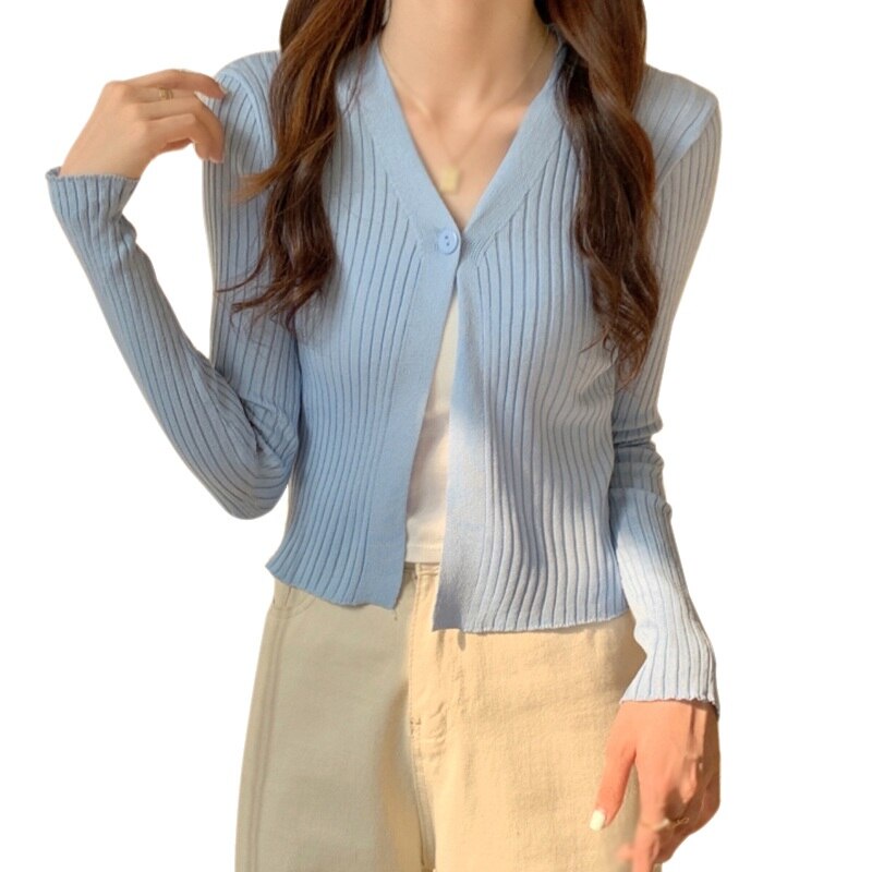 Áo khoác cardigan dệt kim cổ chữ V tay dài màu sắc trẻ trung cho nữ