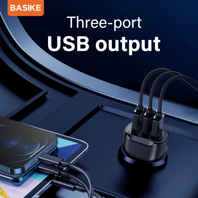 Tẩu sạc ô tô BASIKE 3 * USB 25W UT79 siêu nhanh đảm bảo an toàn thông minh cho iPhone Android