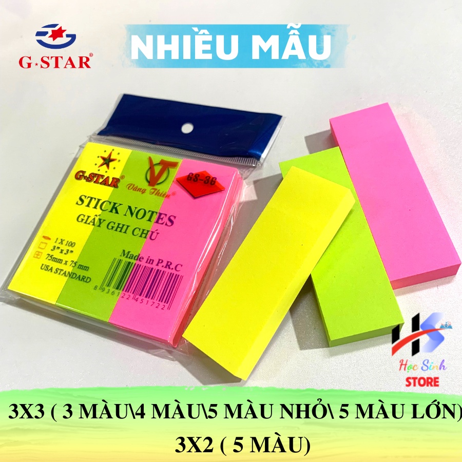 Giấy ghi chú, giấy note nhiều màu dạ quang Gstar GS 36, xấp 100 tờ tiêu chuẩn USA