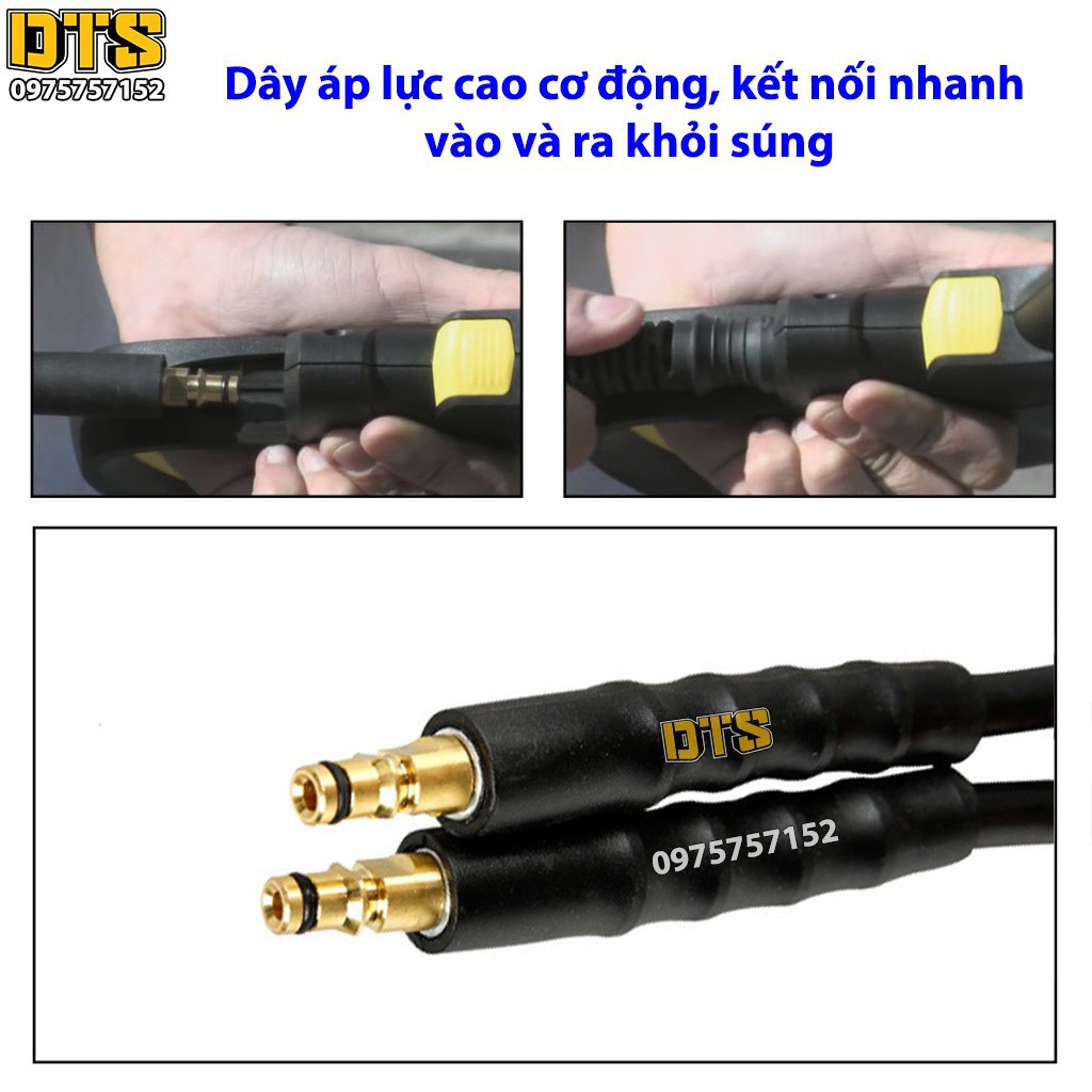 10m Dây áp lực máy rửa xe Karcher - Ống dây phun thay thế máy xịt rửa áp lực Karcher K2 - K7 (2 đầu cài kết nối nhanh)