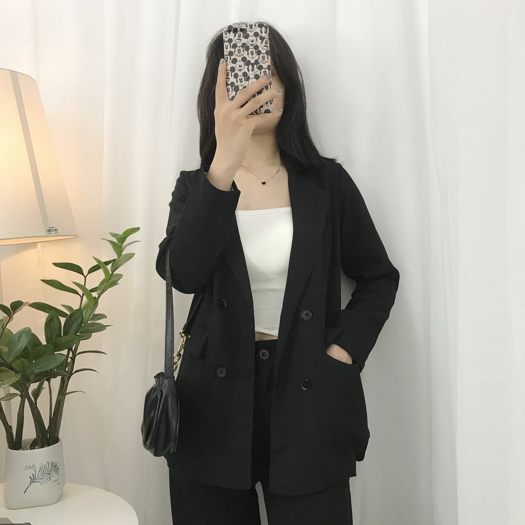 Áo Blazer nữ 2 lớp túi nắp [Ảnh Video thật] - Màu Đen / Nâu / Be / Kẻ nâu - chất vải dày dặn lên Form cực đẹp