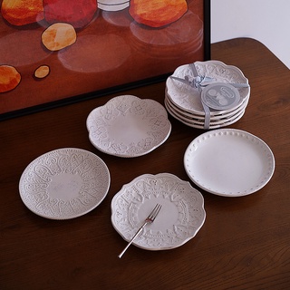 Đĩa ăn tối bằng gốm dập nổi họa tiết cổ điển phong cách âu mỹ 7 inch