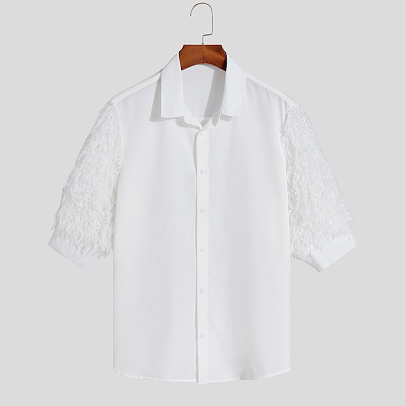 Áo kiểu INCERUN tay lửng đính tua rua xuyên thấu