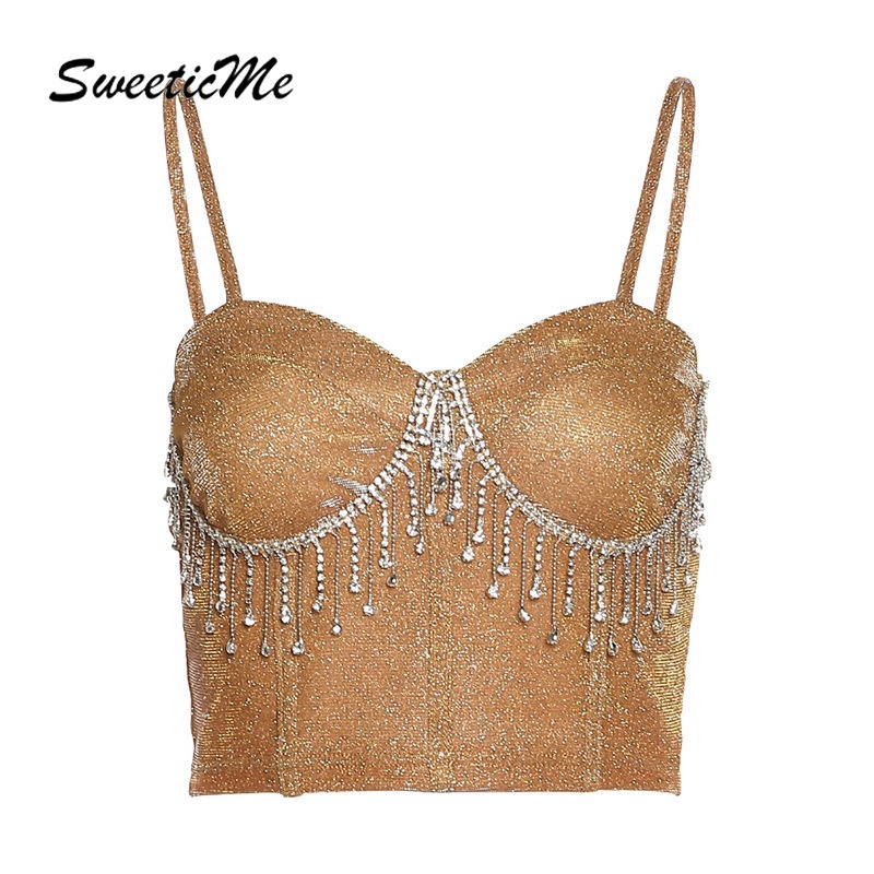 Áo Kiểu Trễ Vai Phối Tua Rua Đính Đá Phong Cách Ngọt Ngào Thời Trang Cho Nữ