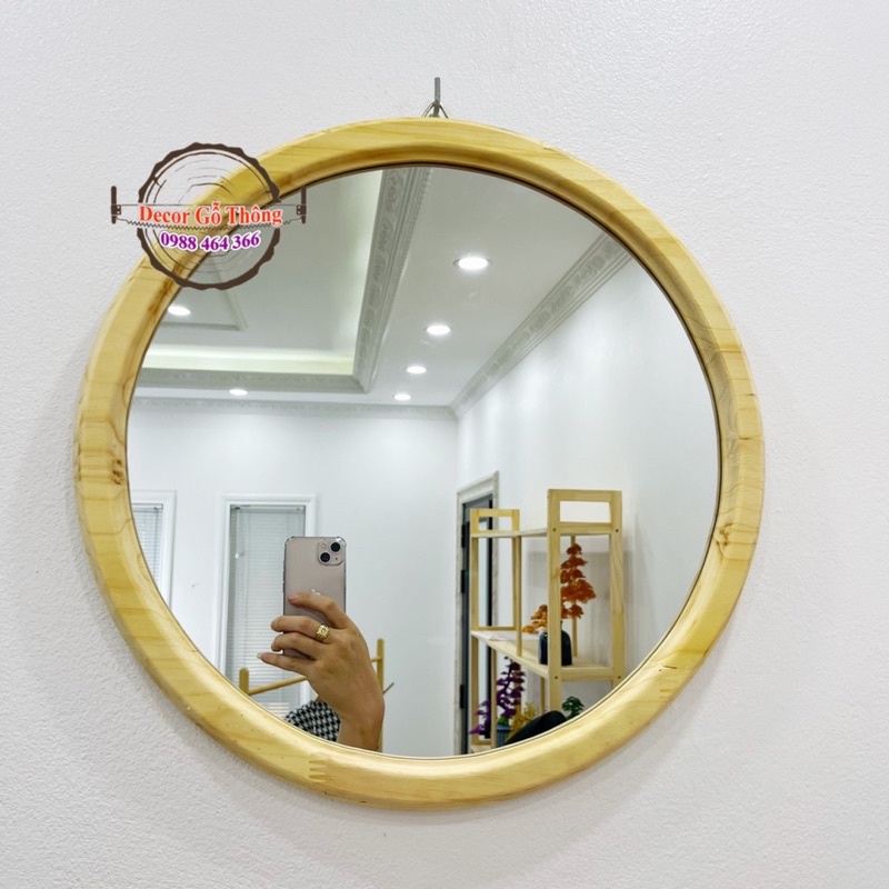 Gương Tròn Gỗ Thật Vát Cạnh Tỉ Mỉ Gương Soi Rõ Nét