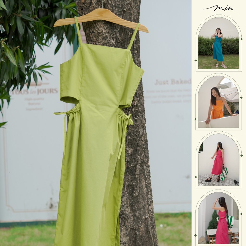 Đầm 2 dây dáng dài hở eo vải kate Hàn cao cấp Mịn Mát, váy thiết kế đi biển, đi chơi trẻ trung