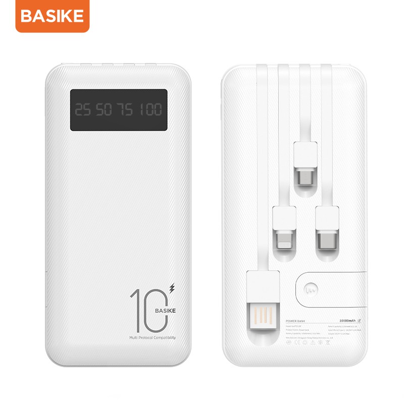 Pin sạc dự phòng BASIKE 10000mAh cho Samsung OPPO iPhone tích hợp bốn dây sạc
