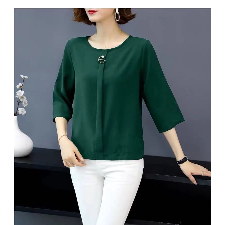 Áo thun tay dài dáng rộng họa tiết kẻ sọc thời trang cho phụ nữ trung niên