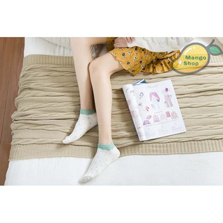 Tất len cổ ngắn chấm bi pastel