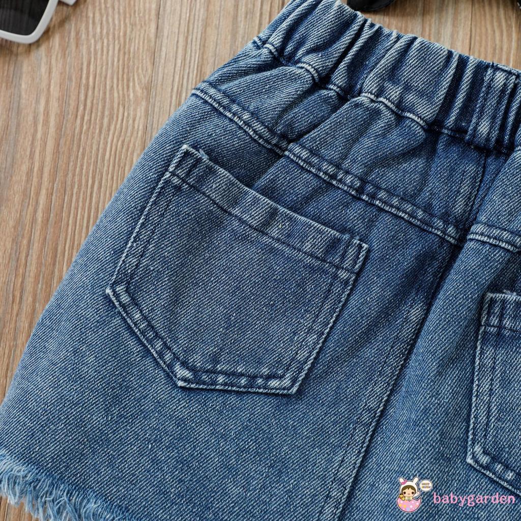 Set Đồ 2 Món Gồm Áo Không Tay Hở Vai In Hoa Cúc + Chân váy jean Rách Dành Cho Bé Gái 1-6 Tuổi