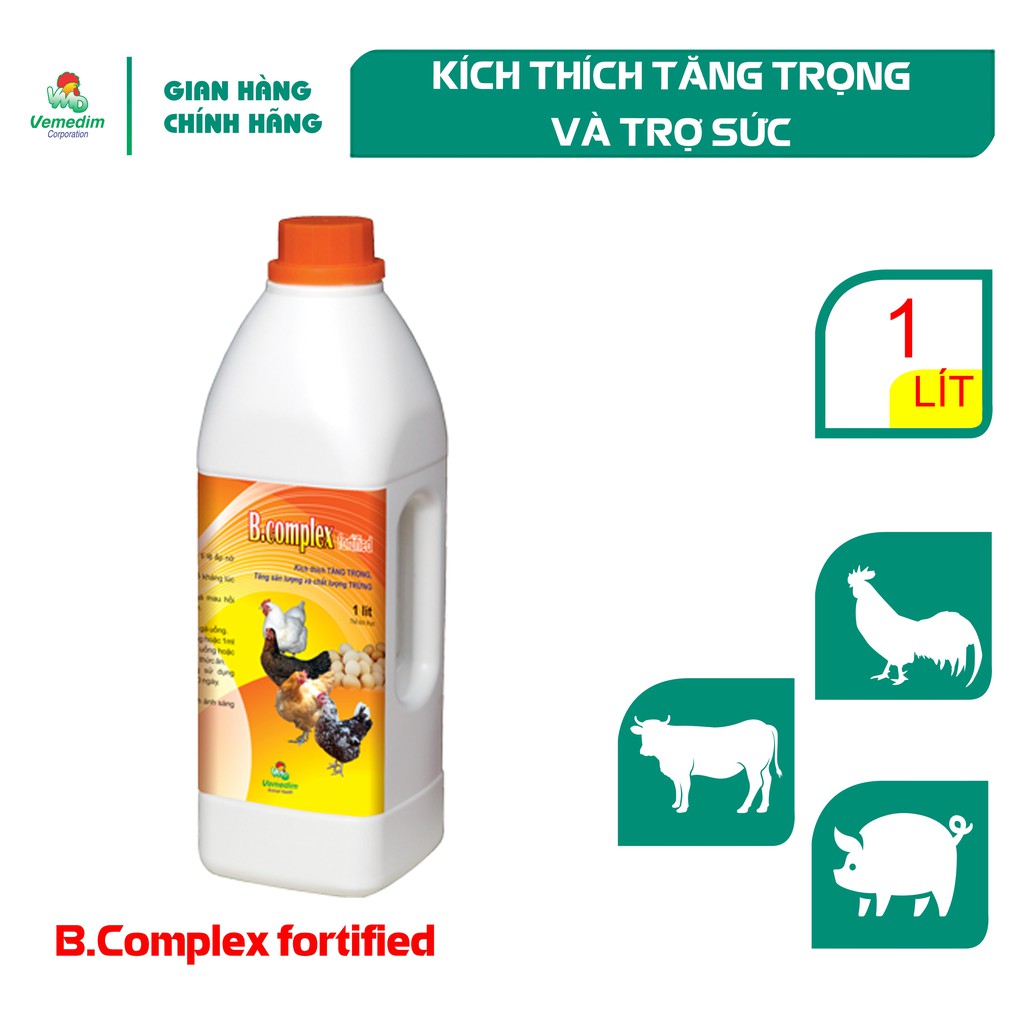 Vemedim B complex Fortified Bổ sung vitamin giúp tăng đề kháng, tăng trọng cho gia cầm, chai 1lit