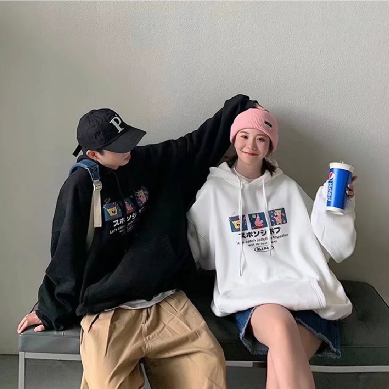 Áo hoodie tay dài dáng rộng in họa tiết hoạt hình phong cách nhật bản thời trang cho nam và nữ size m-3xl