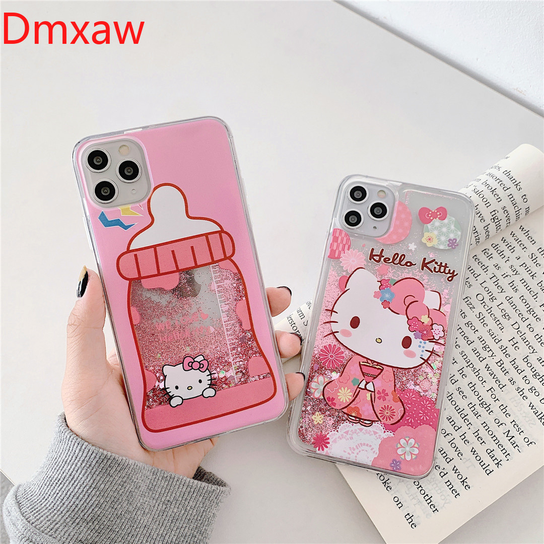 Ốp Điện Thoại Kim Tuyến Nước Họa Tiết Hello Kitty Dễ Thương Cho iPhone 12 Mini 11 12 Pro 6 7 8 Plus X Xs Max Xr